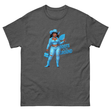 Boots on the Ground Tee – Light Blue Curvy Cowgirl Graphic #2 Women Tees Style Junction – Custom Digital Designs & Apparel Dark Heather S