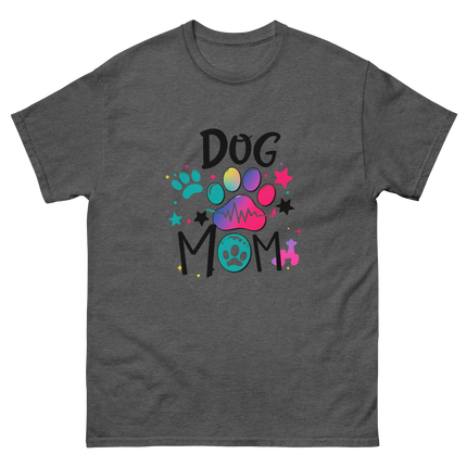 Neon Pop Dog Mom Tee – Bright Comic-Inspired Design Women Tees Style Junction – Custom Digital Designs & Apparel Dark Heather S