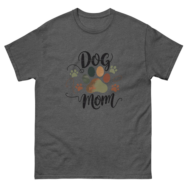 Earthy Tones Dog Mom Tee – Minimal Rustic Paw Graphic Women Tees Style Junction – Custom Digital Designs & Apparel Dark Heather S