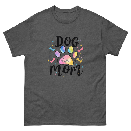 Pastel Rainbow Dog Mom Tee – Heartbeat Pet Lover Print Women Tees Style Junction – Custom Digital Designs & Apparel Dark Heather S