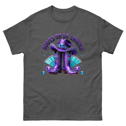 Boots on Da Ground Tee – Purple Fan & Jewel Design #1 Women Tees Style Junction – Custom Digital Designs & Apparel Dark Heather S