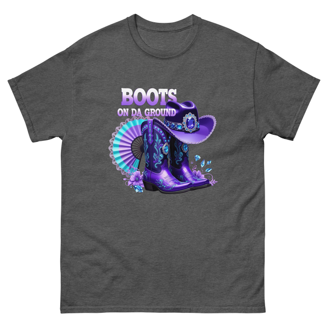 Boots on Da Ground Tee – Purple Fan & Jewel Design #2 Women Tees Style Junction – Custom Digital Designs & Apparel Dark Heather S