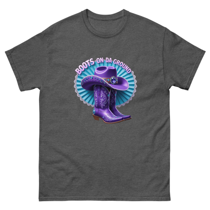 Boots on Da Ground Tee – Purple Fan & Jewel Design #3 Women Tees Style Junction – Custom Digital Designs & Apparel Dark Heather S