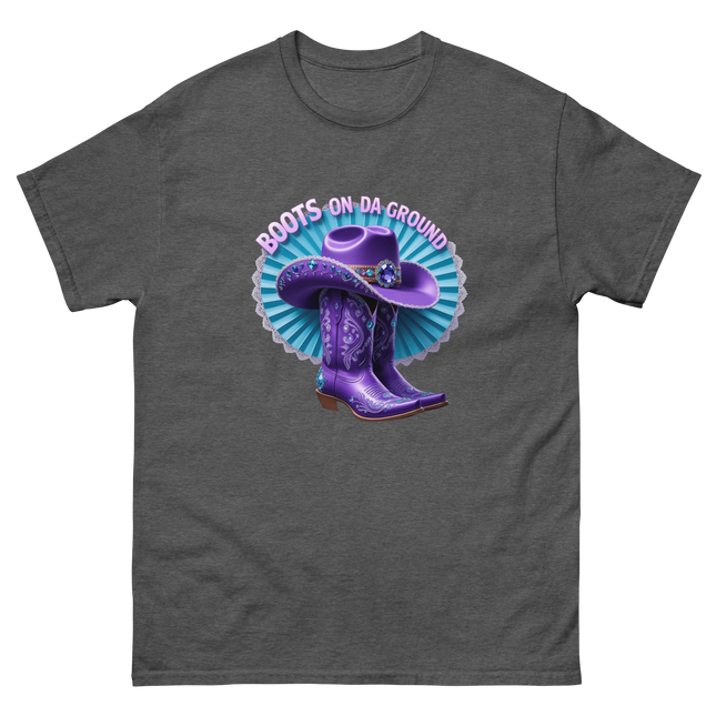 Boots on Da Ground Tee – Purple Fan & Jewel Design #3 Women Tees Style Junction – Custom Digital Designs & Apparel Dark Heather S
