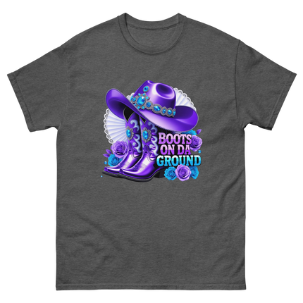 Boots on Da Ground Tee – Purple Fan & Jewel Design #5 Women Tees Style Junction – Custom Digital Designs & Apparel Dark Heather S