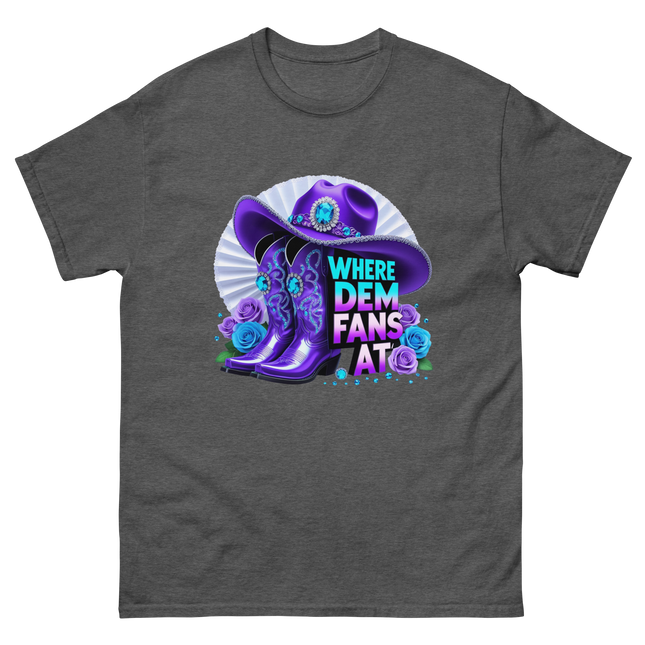 Where Dem Fans At Tee – Glam Cowgirl Boots & Hat Women Tees Style Junction – Custom Digital Designs & Apparel Dark Heather S