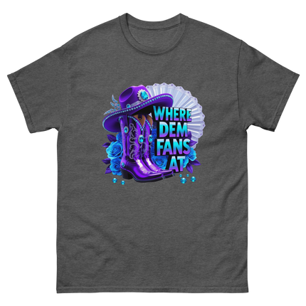 Where Dem Fans At Tee – Bold Purple Cowgirl Energy Women Tees Style Junction – Custom Digital Designs & Apparel Dark Heather S