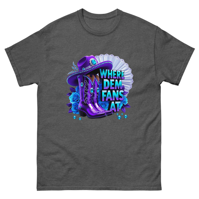 Where Dem Fans At Tee – Bold Purple Cowgirl Energy Women Tees Style Junction – Custom Digital Designs & Apparel Dark Heather S