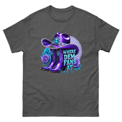 Where Dem Fans At Tee – Luxe Blue & Violet Fan Vibe Women Tees Style Junction – Custom Digital Designs & Apparel Dark Heather S