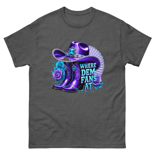 Where Dem Fans At Tee – Luxe Blue & Violet Fan Vibe Women Tees Style Junction – Custom Digital Designs & Apparel Dark Heather S