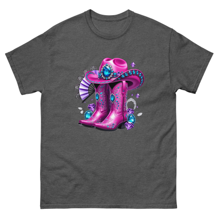 Hot Pink Cowgirl Tee – Glam Boots on Da Ground Style Women Tees Style Junction – Custom Digital Designs & Apparel Dark Heather S