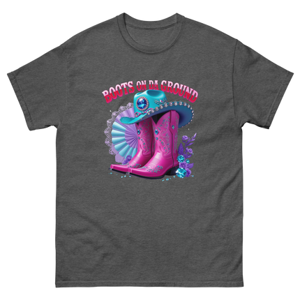 Boots on Da Ground Tee – Hot Pink with Fan Detail Women Tees Style Junction – Custom Digital Designs & Apparel Dark Heather S