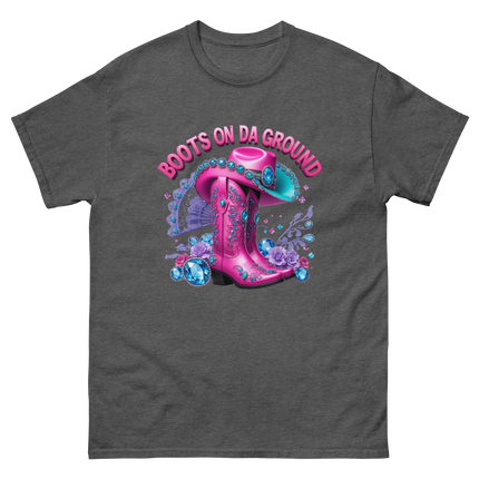 Bold Cowgirl Tee – Aqua Hat & Pink Boots Combo Women Tees Style Junction – Custom Digital Designs & Apparel Dark Heather S
