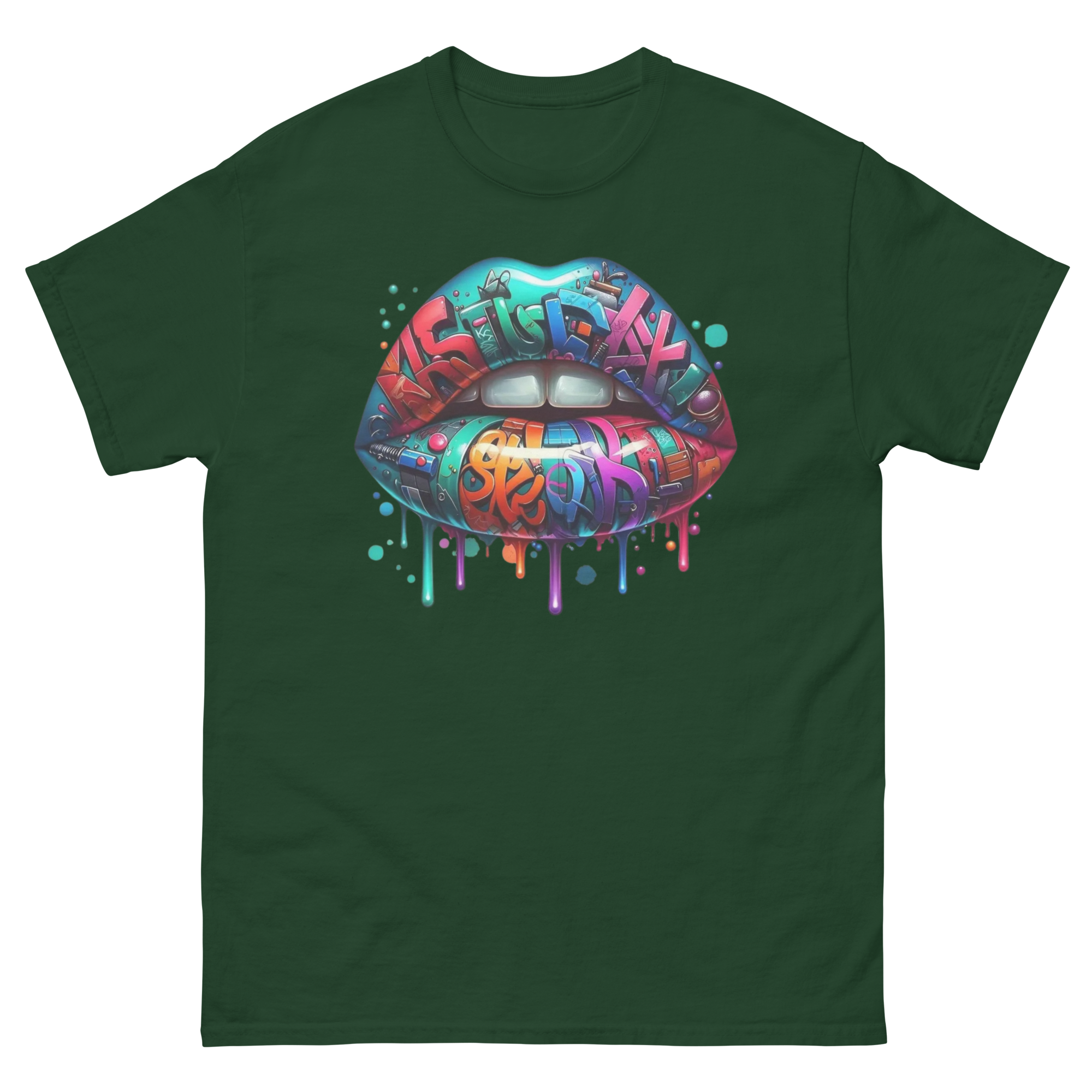 Colorful Graffiti Custom Designed Unisex Classic T-shirt Physical T-Shirt Style-Junction Forest Green S 