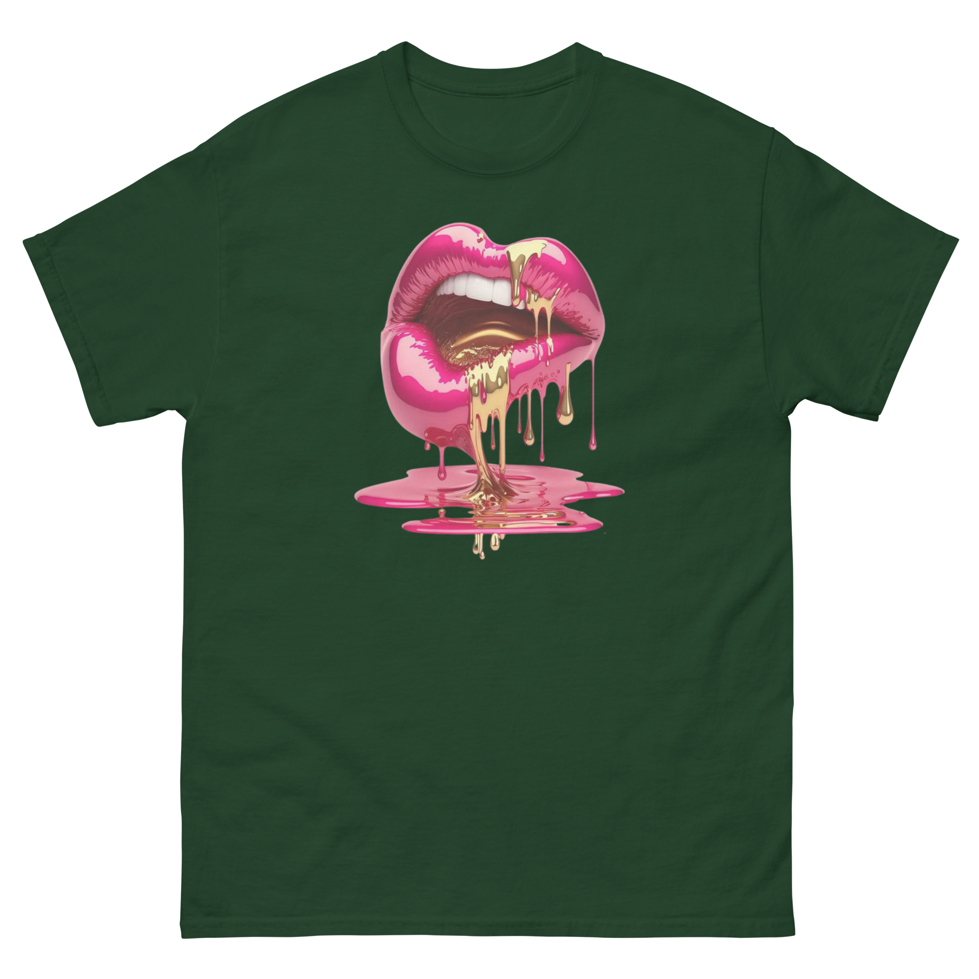 Dripping Lips Custom Design Unisex Classic T-shirt Physical T-Shirt Style-Junction Forest Green S 