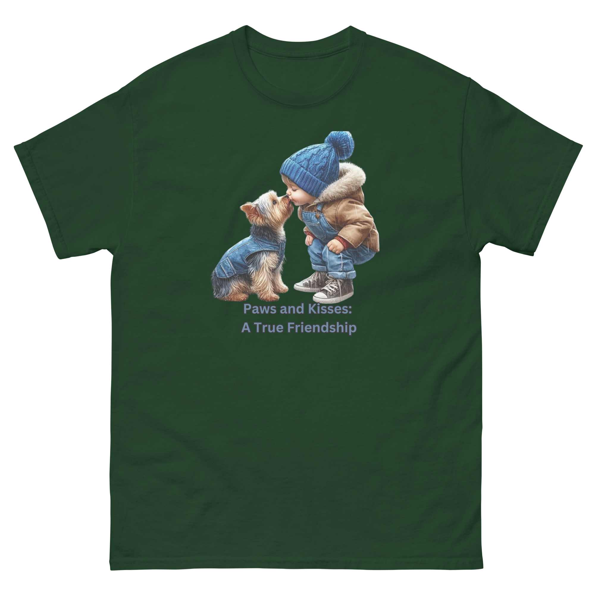 Paws and Kisses Custom Design Unisex Classic T-shirt Physical T-Shirt Style-Junction Forest Green S 