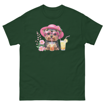 Yorkie Dog #1 Iced Tea Graphic Tshirt – Floral Summer Print Shirt Women Tees Style Junction – Custom Digital Designs Forest Green S