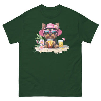 Yorkie Dog #3 Iced Tea Graphic Tshirt – Floral Summer Print Shirt Women Tees Style Junction – Custom Digital Designs Forest Green S