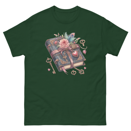 Vintage Rose Key Book Graphic Tee Women Tees Style Junction – Custom Digital Designs & Apparel Forest Green S