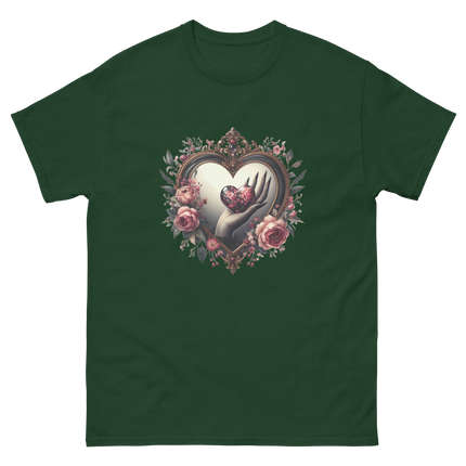Heart Frame & Gothic Floral Art Tee Women Tees Style Junction – Custom Digital Designs & Apparel Forest Green S