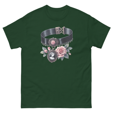 Victorian Cameo Choker Floral Tee Women Tees Style Junction – Custom Digital Designs & Apparel Forest Green S