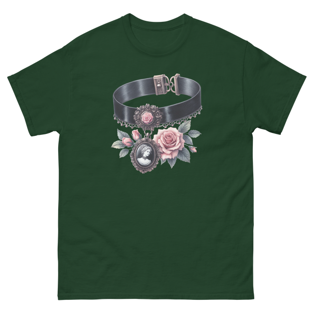Victorian Cameo Choker Floral Tee Women Tees Style Junction – Custom Digital Designs & Apparel Forest Green S