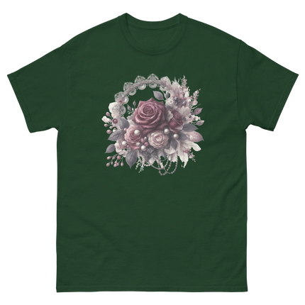 Mauve Rose Pearl Wreath Graphic Tee Women Tees Style Junction – Custom Digital Designs & Apparel Forest Green S
