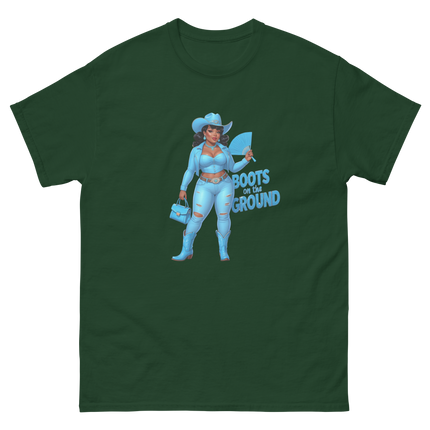 Boots on the Ground Tee – Light Blue Curvy Cowgirl Graphic #2 Women Tees Style Junction – Custom Digital Designs & Apparel Forest Green S