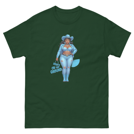 Boots on the Ground Tee – Light Blue Curvy Cowgirl Graphic #4 Women Tees Style Junction – Custom Digital Designs & Apparel Forest Green S