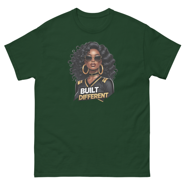 Built Different Tee – Bold Black Art, Gold Statement Style #2 Women Tees Style Junction – Custom Digital Designs & Apparel Forest Green S