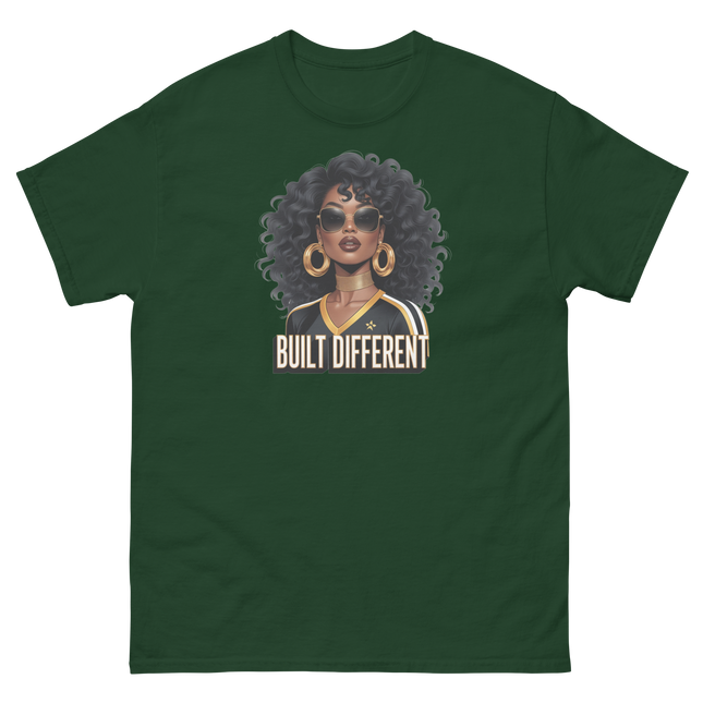 Built Different Tee – Bold Black Art, Gold Statement Style #4 Women Tees Style Junction – Custom Digital Designs & Apparel Forest Green S