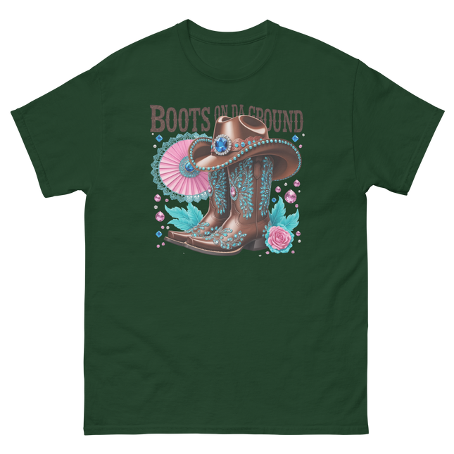 Brown Rhinestone Cowgirl Boots Tee – Boots on Da Ground #1 Women Tees Style Junction – Custom Digital Designs & Apparel Forest Green S
