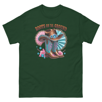 Brown Rhinestone Cowgirl Boots Tee – Boots on Da Ground #2 Women Tees Style Junction – Custom Digital Designs & Apparel Forest Green S