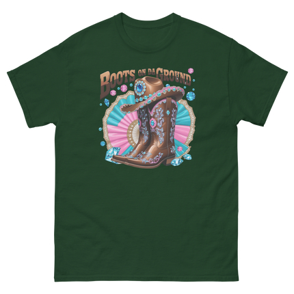 Brown Rhinestone Cowgirl Boots Tee – Boots on Da Ground #4 Women Tees Style Junction – Custom Digital Designs & Apparel Forest Green S