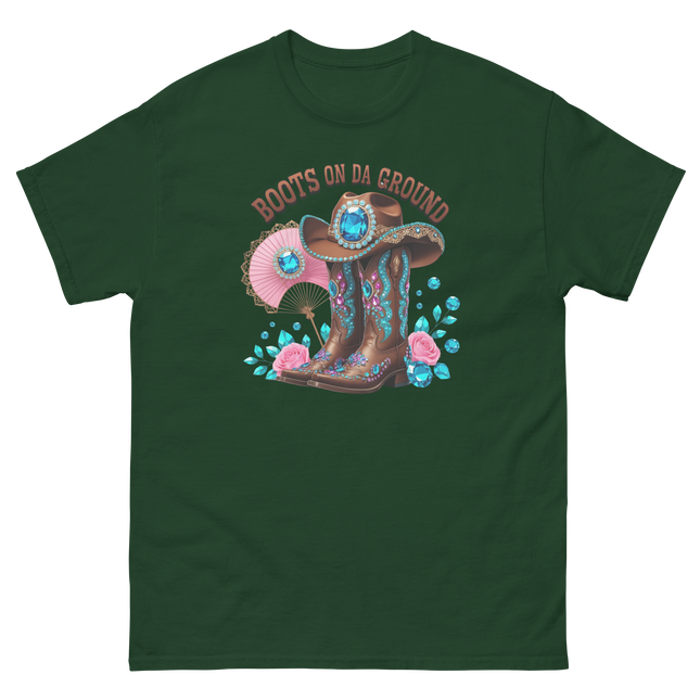 Brown Rhinestone Cowgirl Boots Tee – Boots on Da Ground #5 Women Tees Style Junction – Custom Digital Designs & Apparel Forest Green S