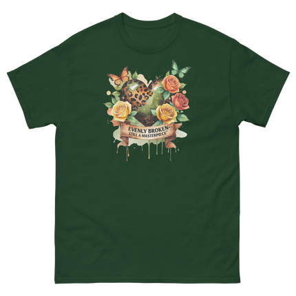 Evenly Broken Leopard Heart Tee – Watercolor Floral Vibes #1 Women Tees Style Junction – Custom Digital Designs & Apparel Forest Green S