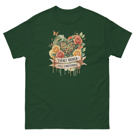 Evenly Broken Leopard Heart Tee – Watercolor Floral Vibes #2 Women Tees Style Junction – Custom Digital Designs & Apparel Forest Green S