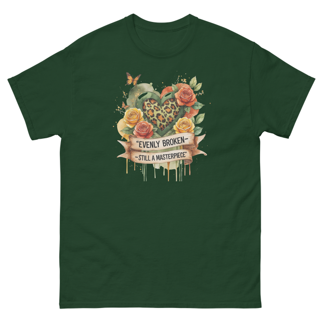 Evenly Broken Leopard Heart Tee – Watercolor Floral Vibes #2 Women Tees Style Junction – Custom Digital Designs & Apparel Forest Green S