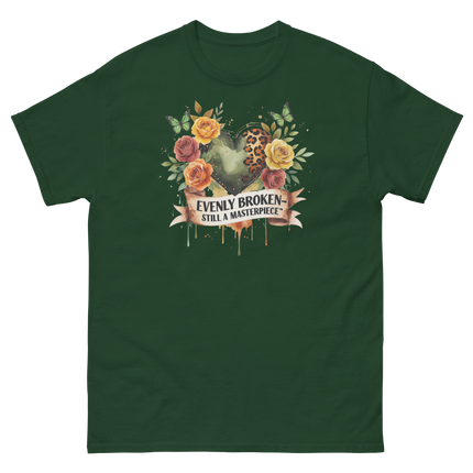 Evenly Broken Leopard Heart Tee – Watercolor Floral Vibes #3 Women Tees Style Junction – Custom Digital Designs & Apparel Forest Green S