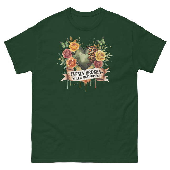 Evenly Broken Leopard Heart Tee – Watercolor Floral Vibes #3 Women Tees Style Junction – Custom Digital Designs & Apparel Forest Green S