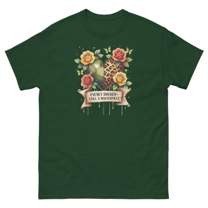 Evenly Broken Leopard Heart Tee – Watercolor Floral Vibes #4 Women Tees Style Junction – Custom Digital Designs & Apparel Forest Green S