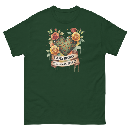 Evenly Broken Leopard Heart Tee – Watercolor Floral Vibes #5 Women Tees Style Junction – Custom Digital Designs & Apparel Forest Green S