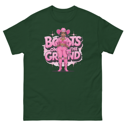 Pink Glam Cowgirl Tee – Boots on the Ground Graphic Shirt #2 Women Tees Style Junction – Custom Digital Designs & Apparel Forest Green S