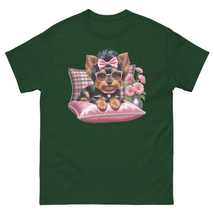 Yorkie Glam Tee – Pink Leopard Print Dog Graphic Shirt #3 Women Tees Style Junction – Custom Digital Designs & Apparel Forest Green S