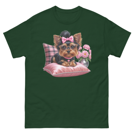 Yorkie Glam Tee – Pink Leopard Print Dog Graphic Shirt #4 Women Tees Style Junction – Custom Digital Designs & Apparel Forest Green S