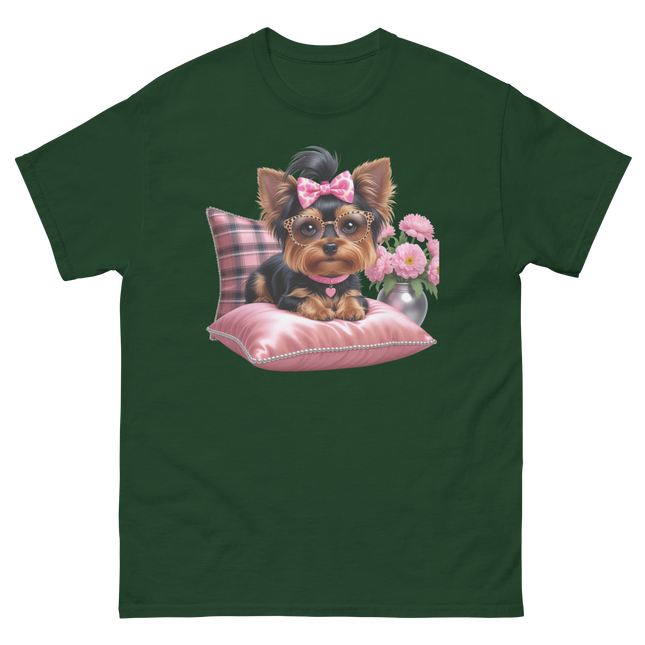 Yorkie Glam Tee – Pink Leopard Print Dog Graphic Shirt #4 Women Tees Style Junction – Custom Digital Designs & Apparel Forest Green S