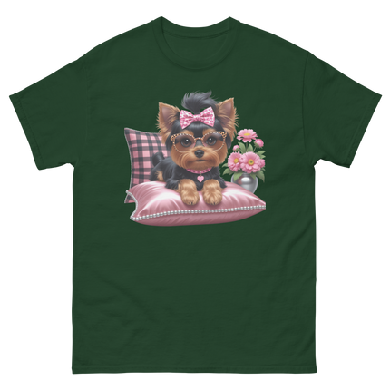 Yorkie Glam Tee – Pink Leopard Print Dog Graphic Shirt #5 Women Tees Style Junction – Custom Digital Designs & Apparel Forest Green S