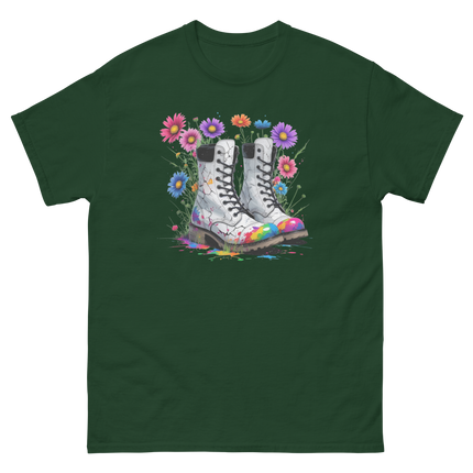 Rainbow Combat Boots Tee – Floral Festival Graphic Shirt #1 Women Tees Style Junction – Custom Digital Designs & Apparel Forest Green S