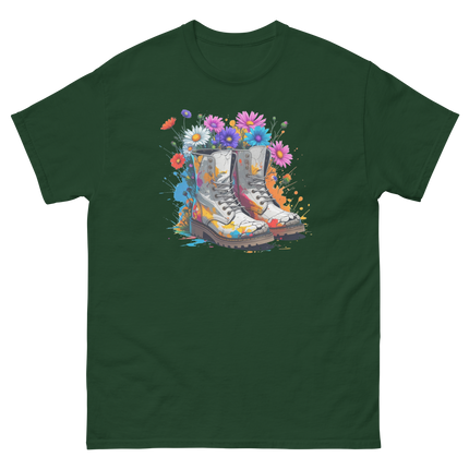 Rainbow Combat Boots Tee – Floral Festival Graphic Shirt #2 Women Tees Style Junction – Custom Digital Designs & Apparel Forest Green S