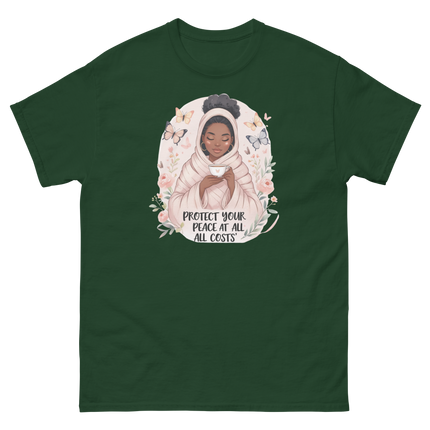 Protect Your Peace Tee – Floral Afro Soft Aesthetic Design #4 Women Tees Style Junction – Custom Digital Designs & Apparel Forest Green S